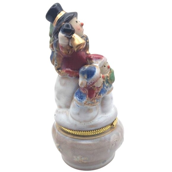 Kirklands Potters Garden Ceramic Snowman Keepsake Trinket Box Christmas Holiday - Picture 4 of 7